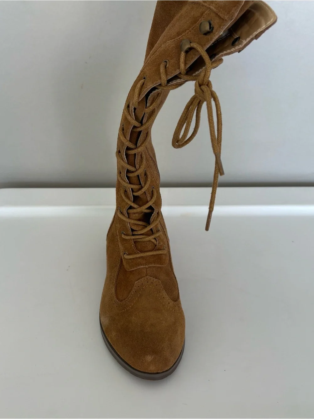 Joyfolie aelin lace up tall cow suede nutmeg color boots girls size 2Y